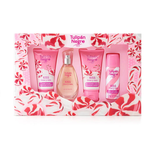 ESTUCHE TULIPÁN NEGRO KISS FRESA Y NATA